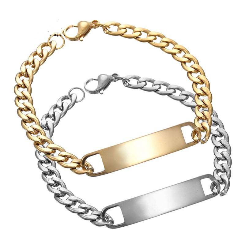 Pulseras de placa lisa para hombre en acero dorado y plateado